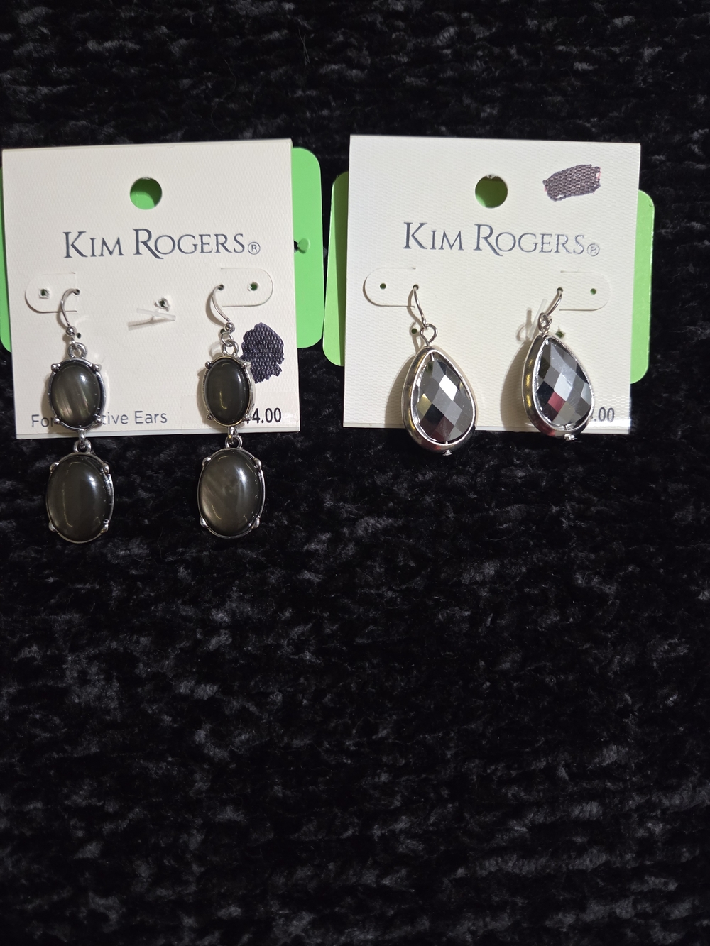 Kim Rogers Silver-Tone Gray and Smoky Drop Earrings Duo